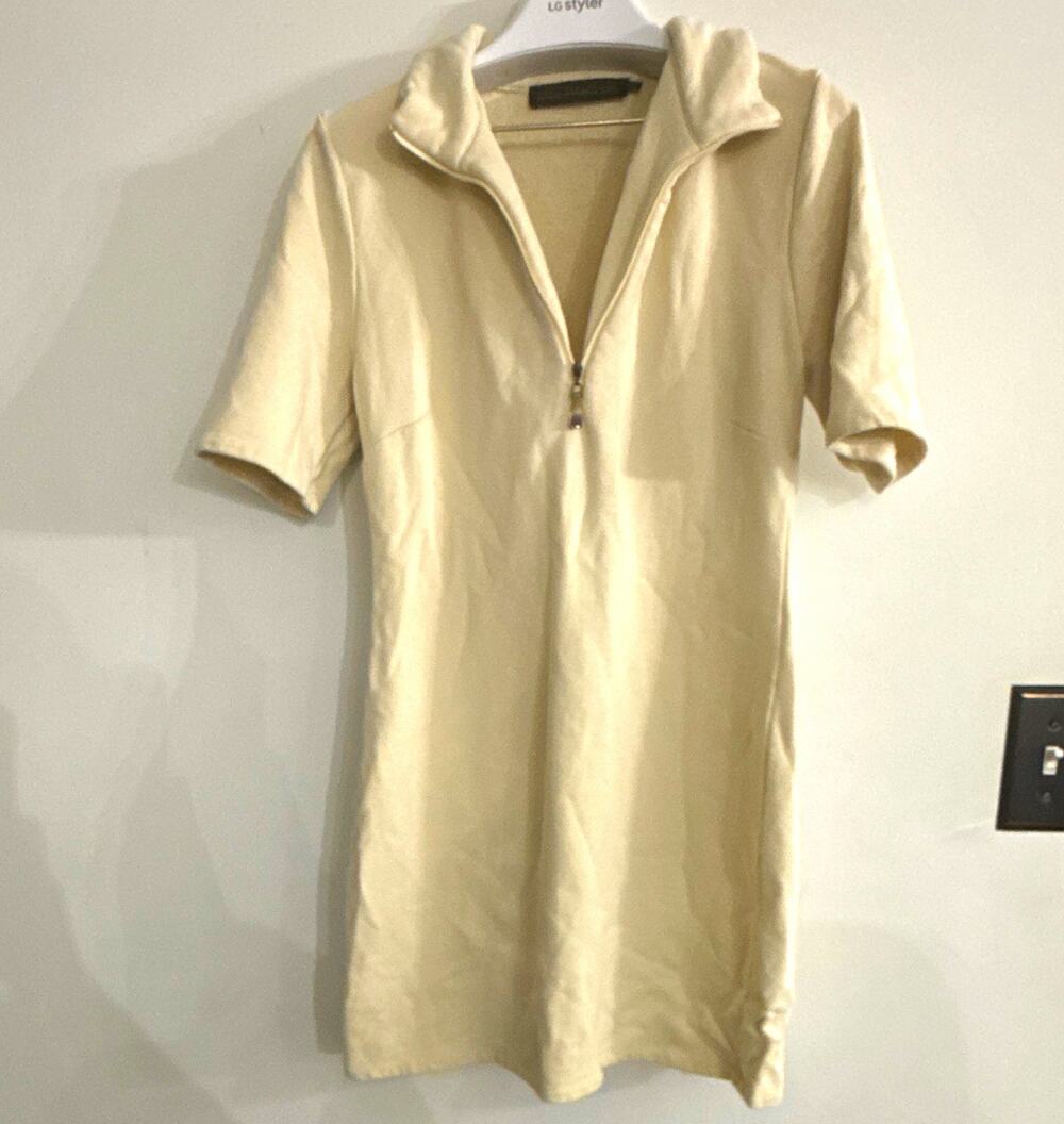 House of Harlow 1960 Women’s Beige Solid Knit Collared 1/2 Zip Top S Casual